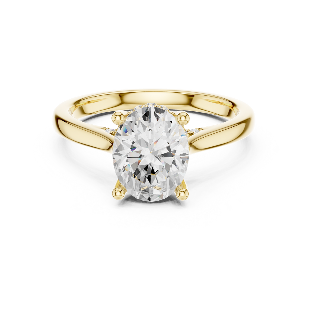 Oval Cut Hidden Halo Diamond Engagement Ring with Pavé Bridge