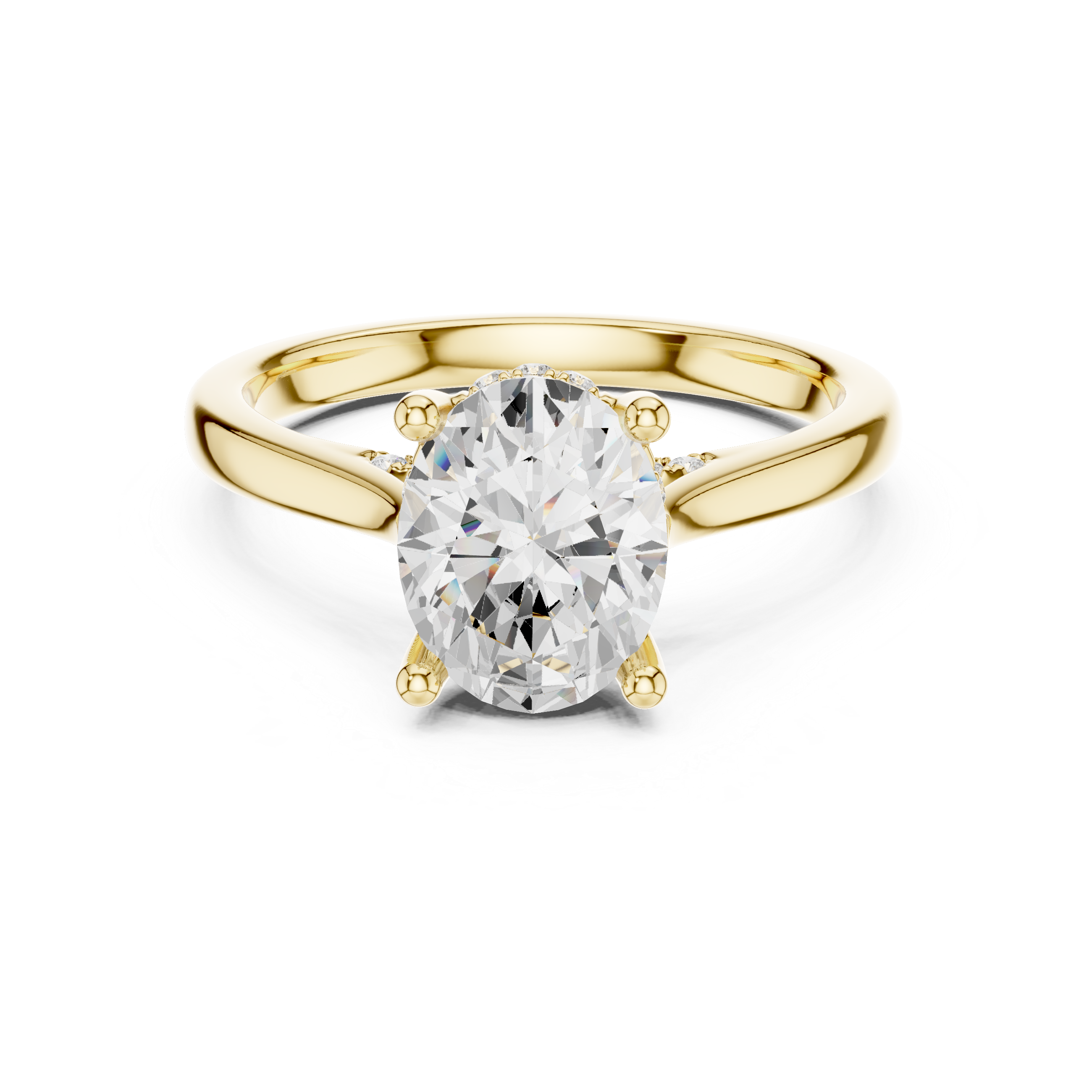 Oval Cut Hidden Halo Diamond Engagement Ring with Pavé Bridge