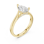 Pear Cut Hidden Halo Diamond Engagement Ring with Pavé Bridge