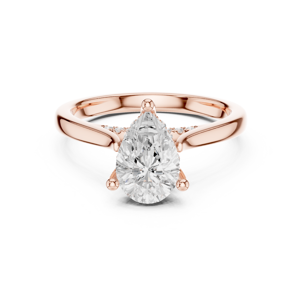 Pear Cut Hidden Halo Diamond Engagement Ring with Pavé Bridge