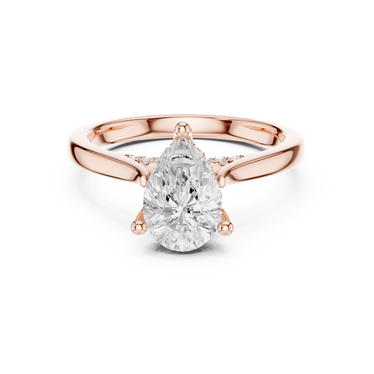 Pear Cut Hidden Halo Diamond Engagement Ring with Pavé Bridge – view 5 of 12, lab grown diamond ring | Jewelix Atelier