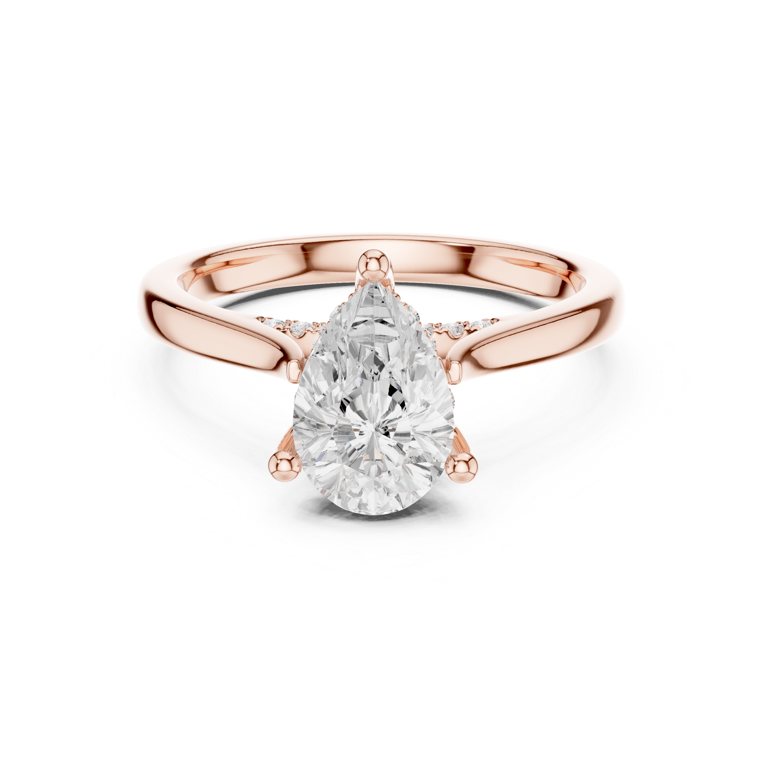 Pear Cut Hidden Halo Diamond Engagement Ring with Pavé Bridge