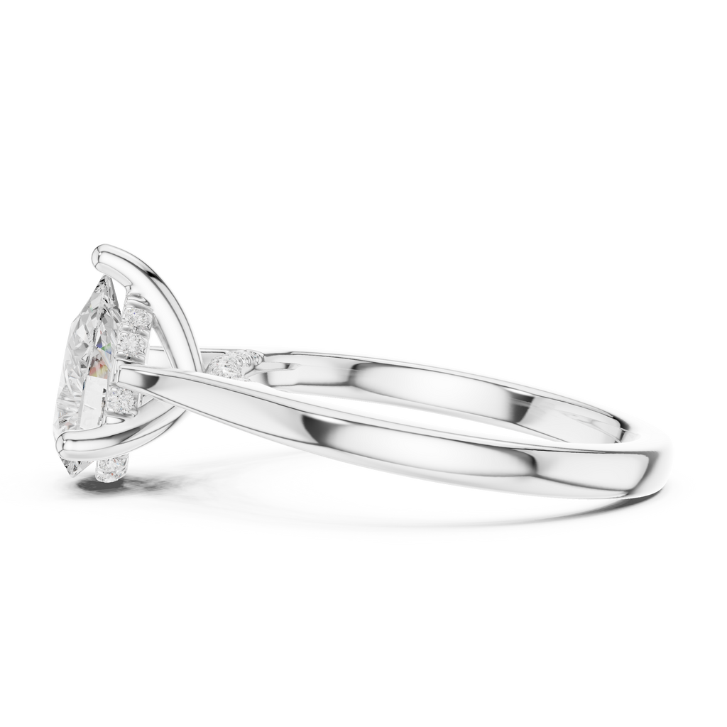 Pear Cut Hidden Halo Diamond Engagement Ring with Pavé Bridge