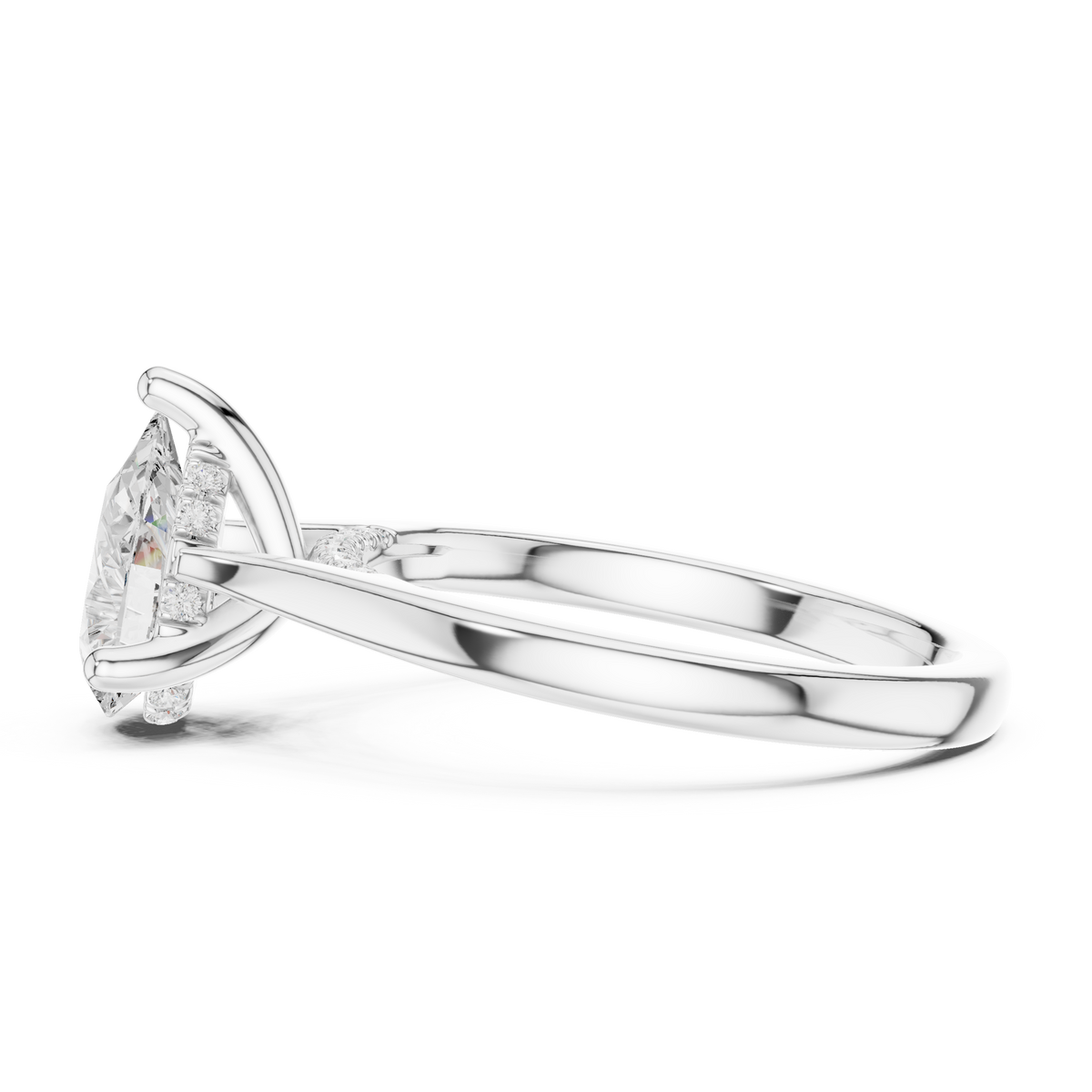 Pear Cut Hidden Halo Diamond Engagement Ring with Pavé Bridge – view 4 of 12, lab grown diamond ring | Jewelix Atelier