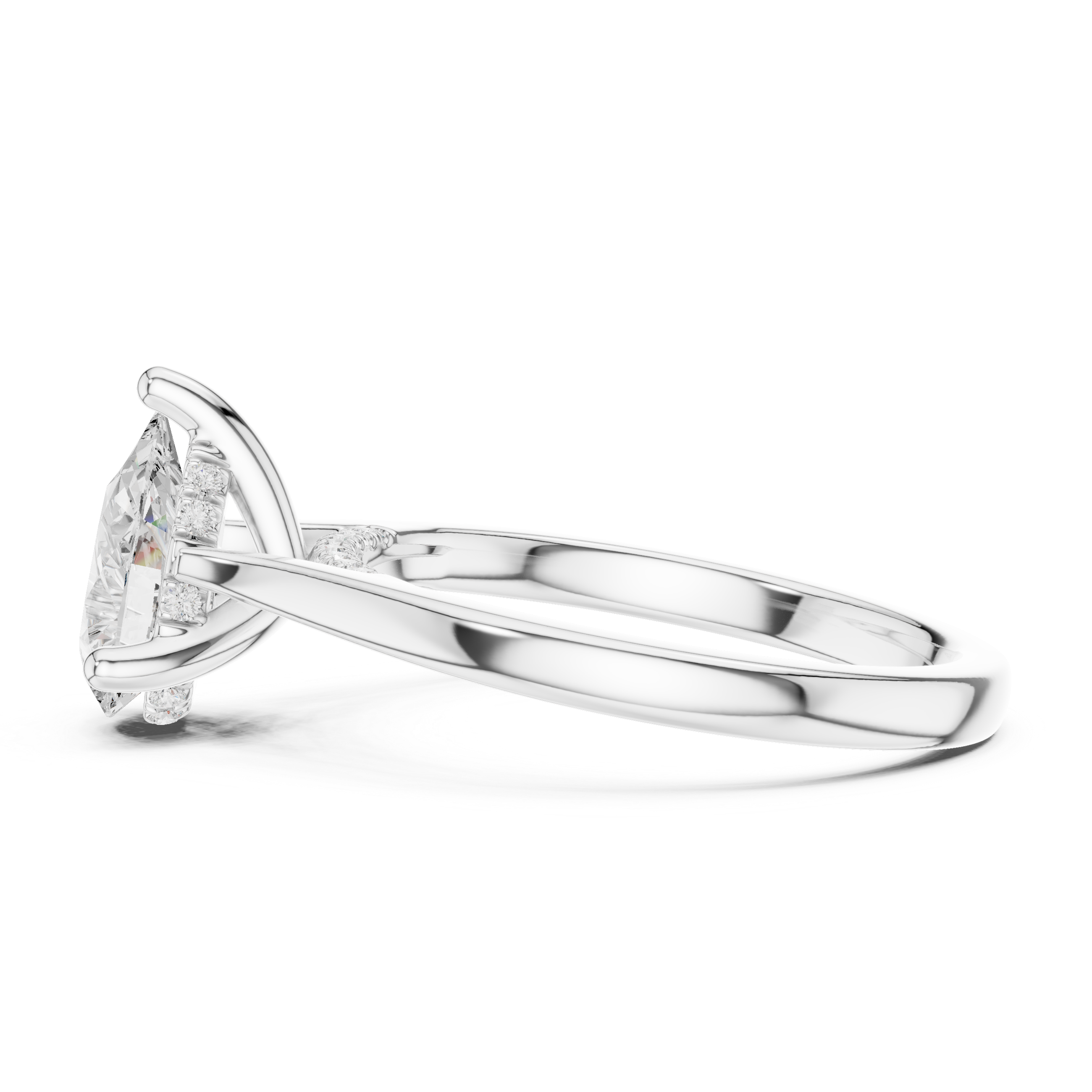 Pear Cut Hidden Halo Diamond Engagement Ring with Pavé Bridge