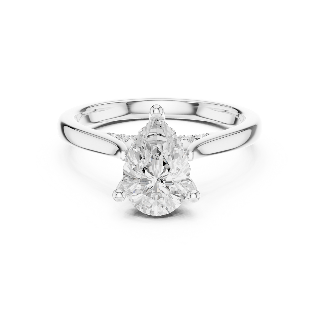 Pear Cut Hidden Halo Diamond Engagement Ring with Pavé Bridge