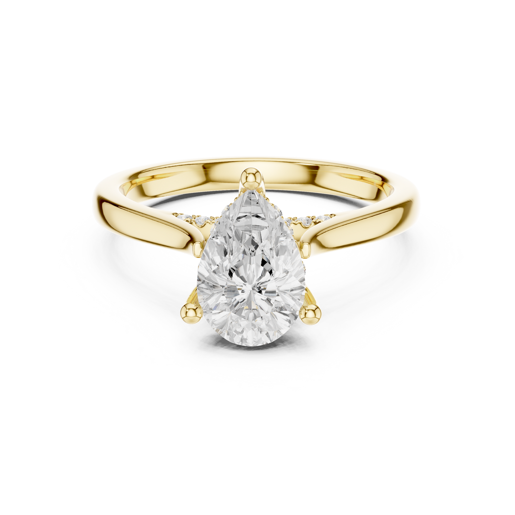 Pear Cut Hidden Halo Diamond Engagement Ring with Pavé Bridge