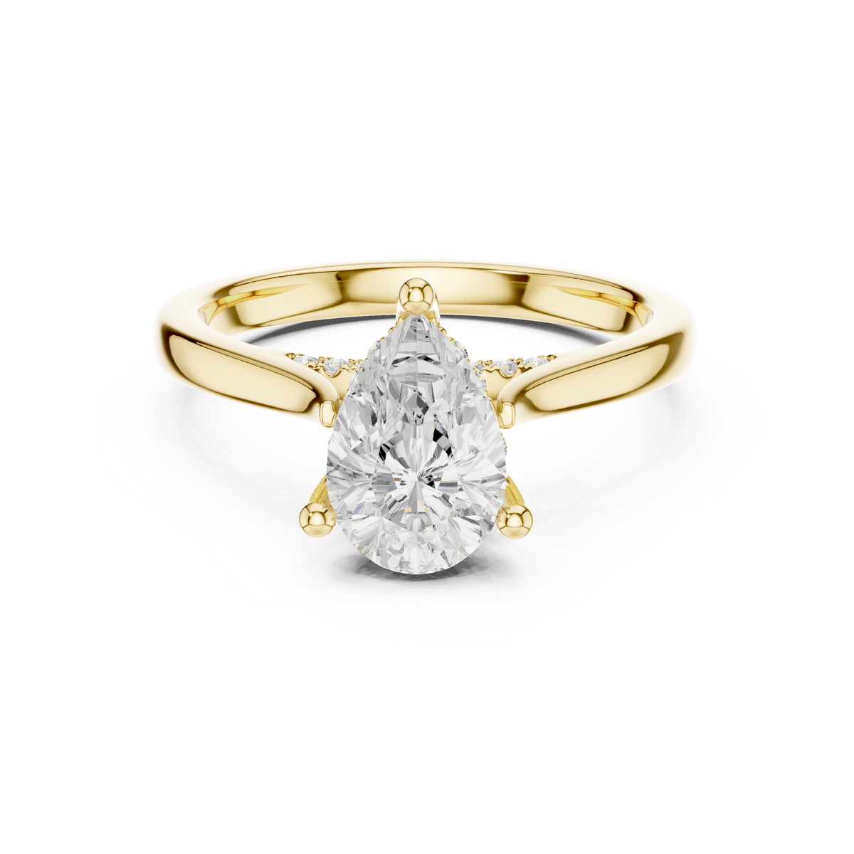 Pear Cut Hidden Halo Diamond Engagement Ring with Pavé Bridge – view 9 of 12, lab grown diamond ring | Jewelix Atelier
