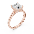 Princess Cut Hidden Halo Diamond Engagement Ring with Pavé Bridge