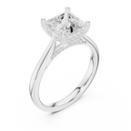 Princess Cut Hidden Halo Diamond Engagement Ring with Pavé Bridge