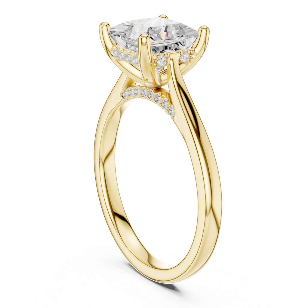 Princess Cut Hidden Halo Diamond Engagement Ring with Pavé Bridge