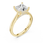 Princess Cut Hidden Halo Diamond Engagement Ring with Pavé Bridge