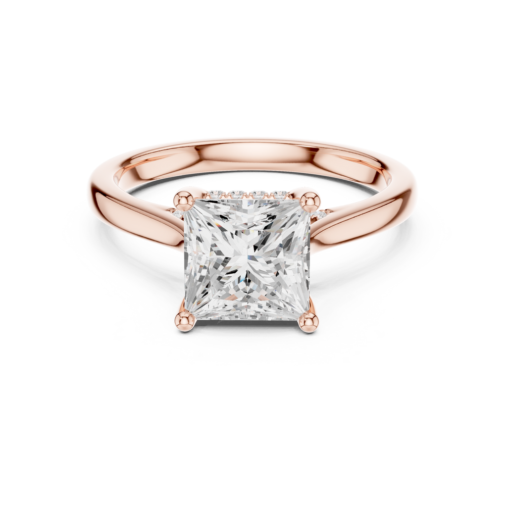 Princess Cut Hidden Halo Diamond Engagement Ring with Pavé Bridge