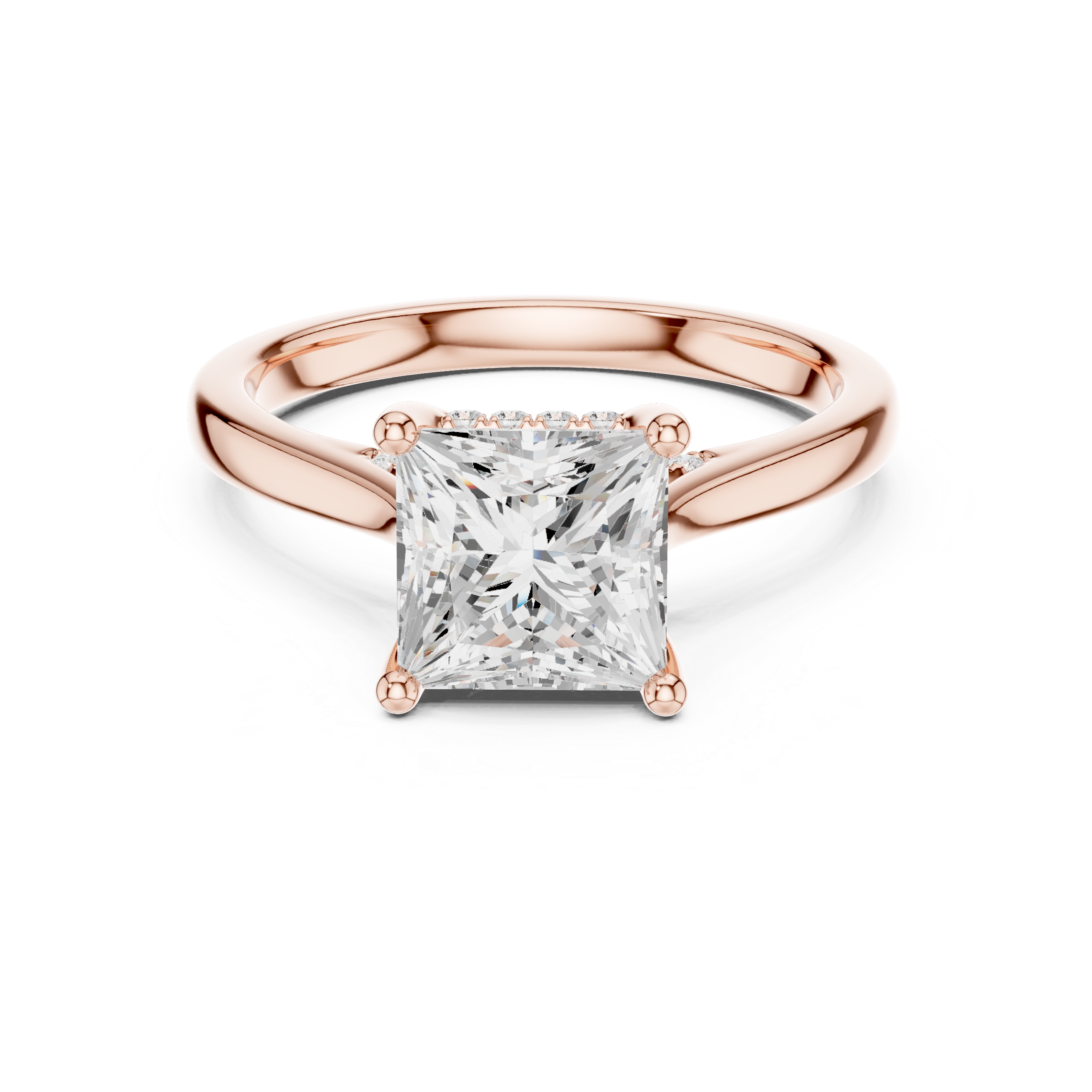 Princess Cut Hidden Halo Diamond Engagement Ring with Pavé Bridge