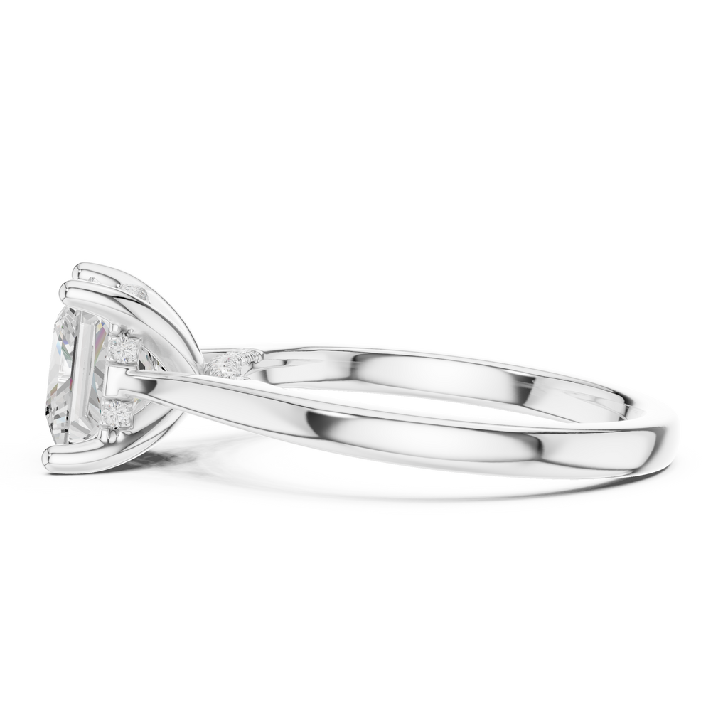 Princess Cut Hidden Halo Diamond Engagement Ring with Pavé Bridge