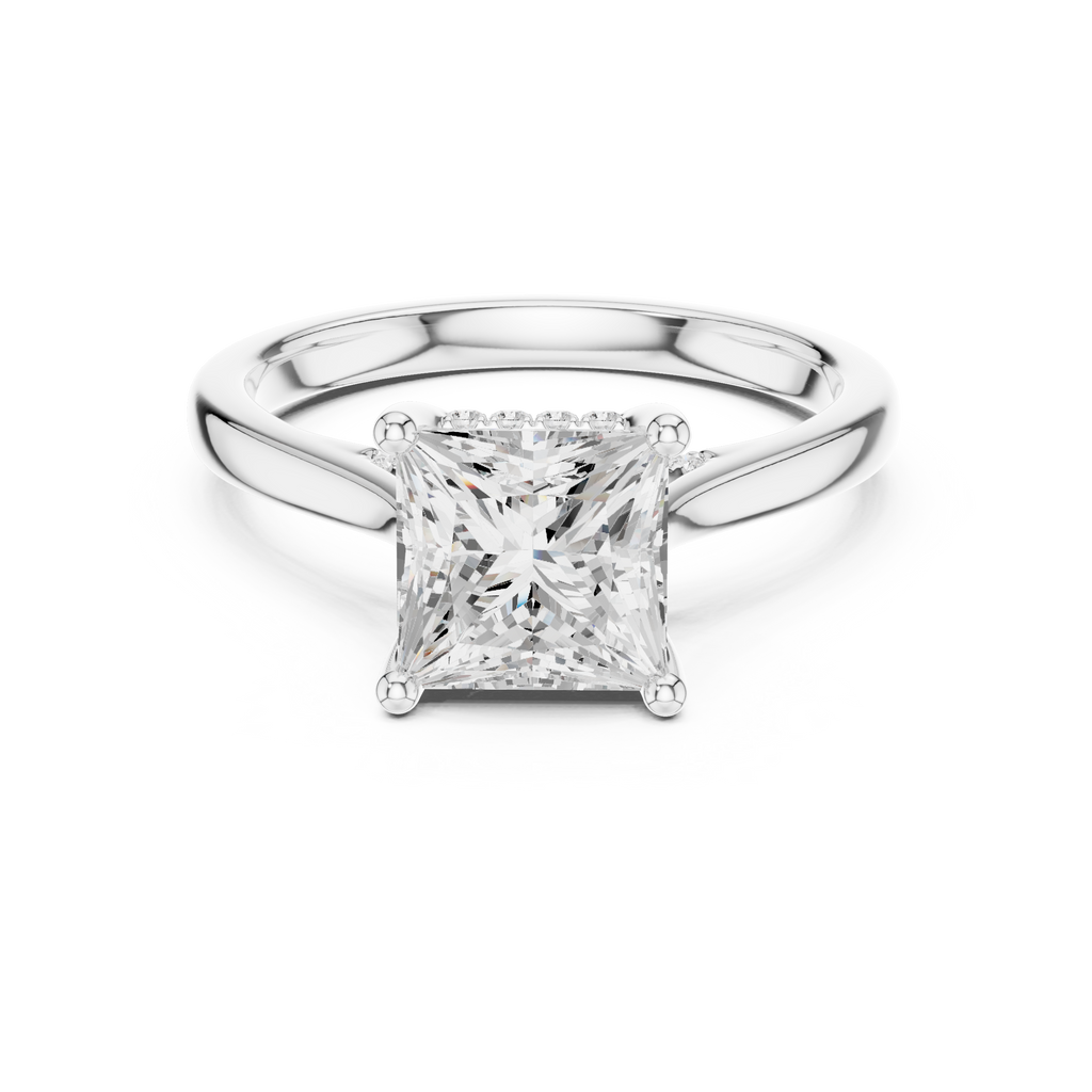 Princess Cut Hidden Halo Diamond Engagement Ring with Pavé Bridge