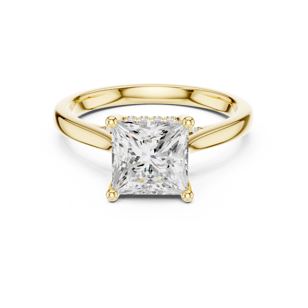 Princess Cut Hidden Halo Diamond Engagement Ring with Pavé Bridge