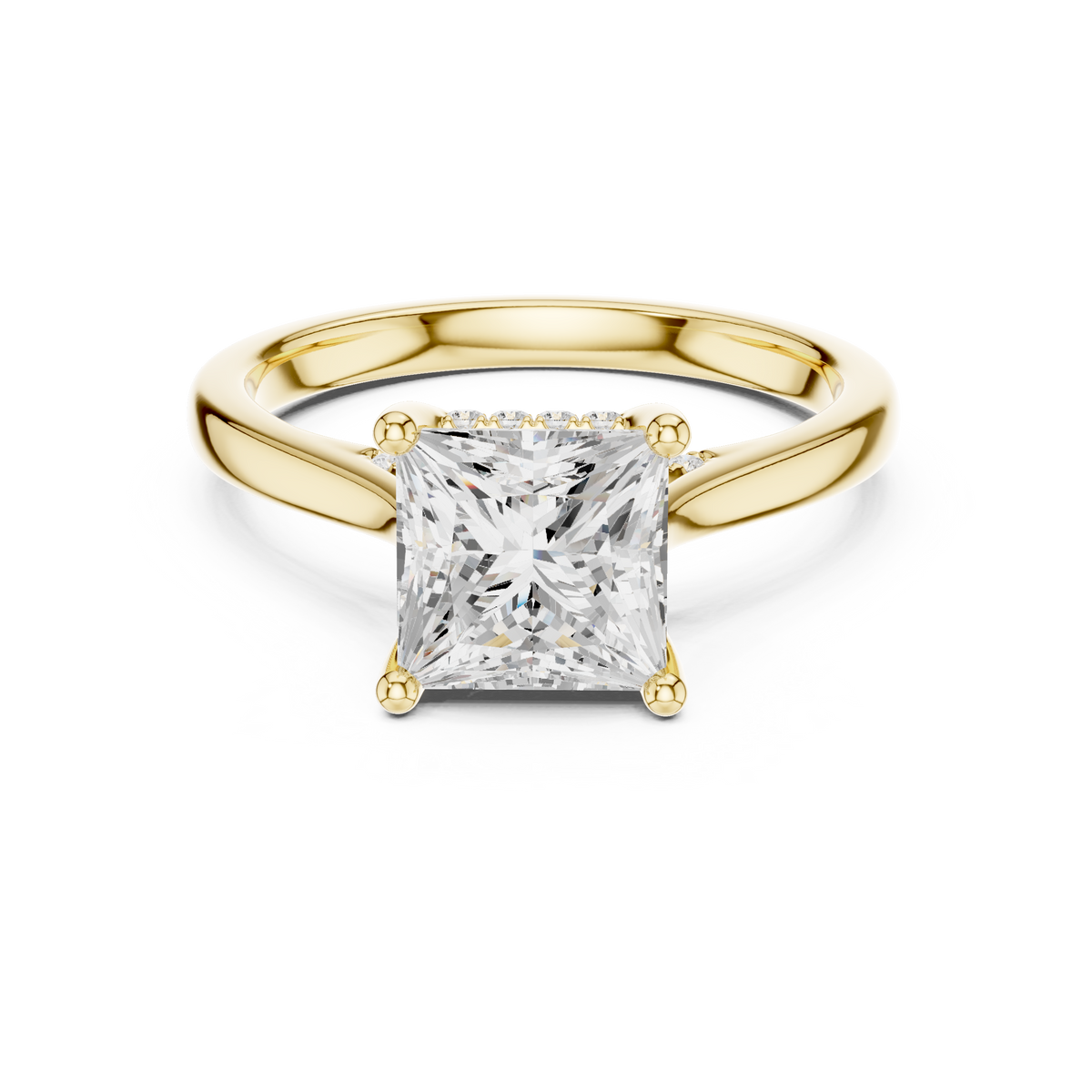 Princess Cut Hidden Halo Diamond Engagement Ring with Pavé Bridge – view 9 of 12, lab grown diamond ring | Jewelix Atelier