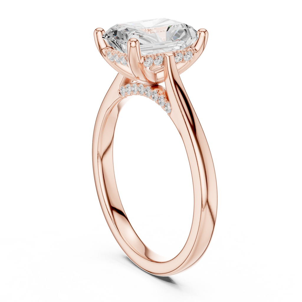Radiant Cut Hidden Halo Diamond Engagement Ring with Pavé Bridge