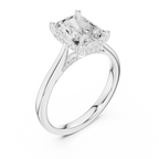 Radiant Cut Hidden Halo Diamond Engagement Ring with Pavé Bridge