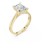 Radiant Cut Hidden Halo Diamond Engagement Ring with Pavé Bridge