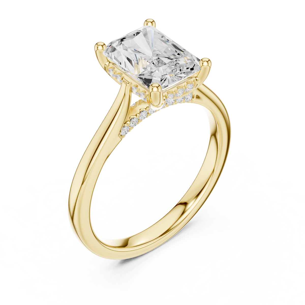 Radiant Cut Hidden Halo Diamond Engagement Ring with Pavé Bridge – view 11 of 12, lab grown diamond ring | Jewelix Atelier