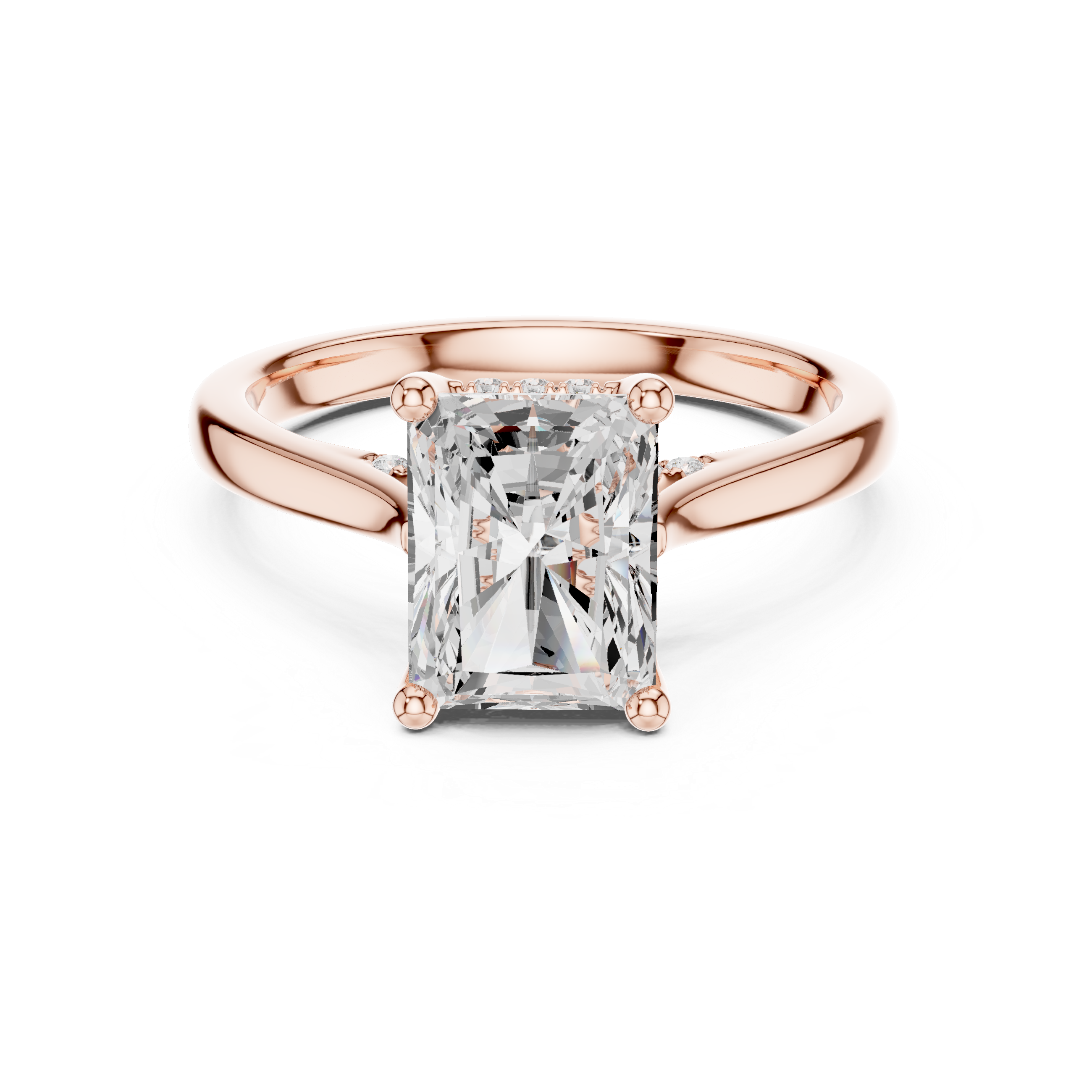 Radiant Cut Hidden Halo Diamond Engagement Ring with Pavé Bridge