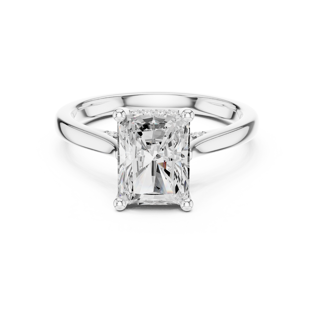 Radiant Cut Hidden Halo Diamond Engagement Ring with Pavé Bridge