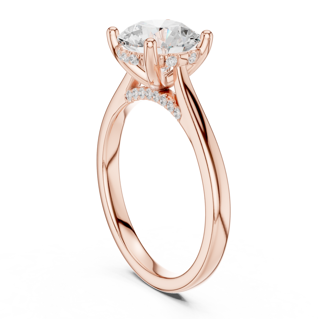 Round Cut Hidden Halo Diamond Engagement Ring with Pavé Bridge