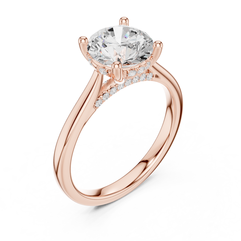 Round Cut Hidden Halo Diamond Engagement Ring with Pavé Bridge