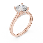 Round Cut Hidden Halo Diamond Engagement Ring with Pavé Bridge