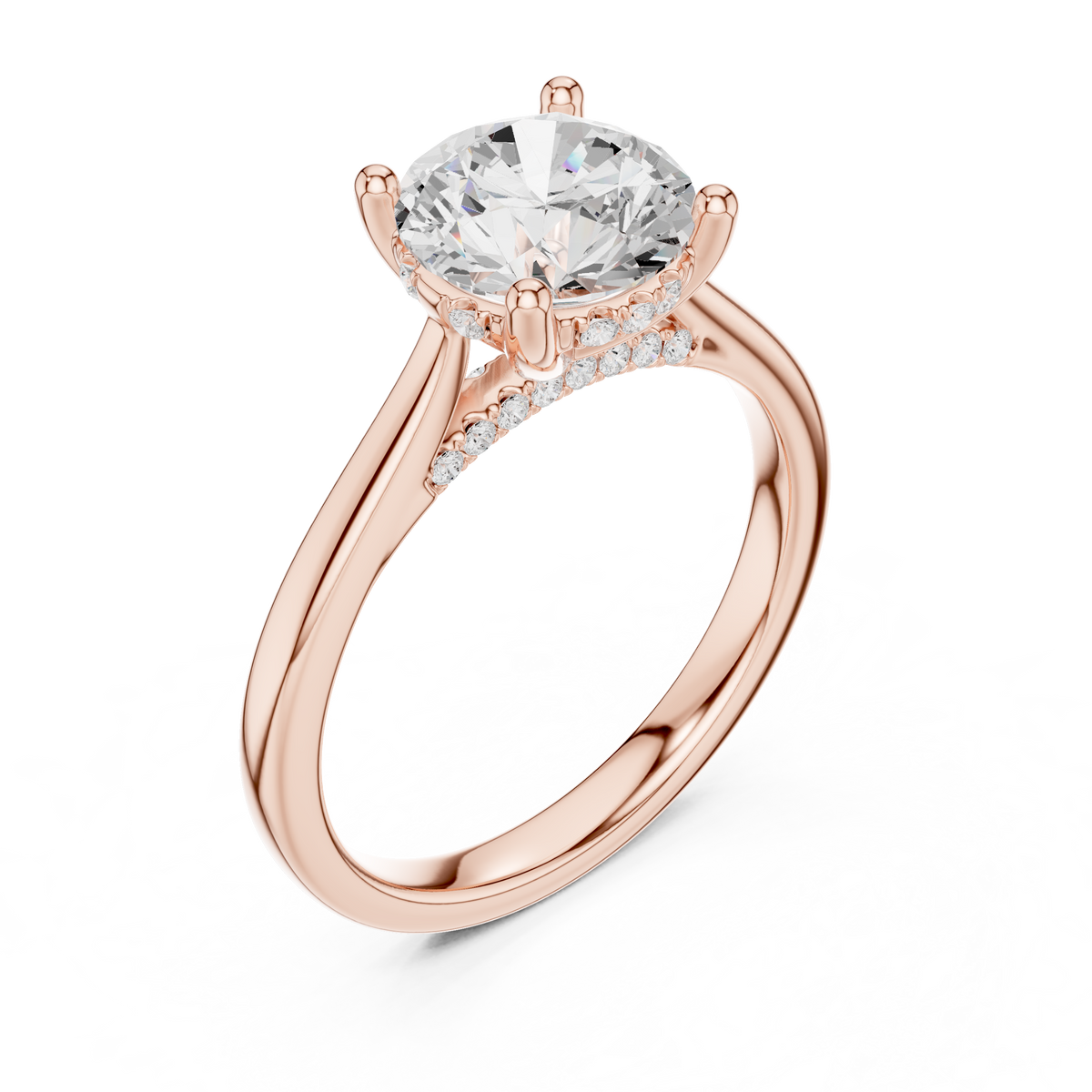 Round Cut Hidden Halo Diamond Engagement Ring with Pavé Bridge – view 7 of 12, lab grown diamond ring | Jewelix Atelier