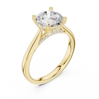 Round Cut Hidden Halo Diamond Engagement Ring with Pavé Bridge