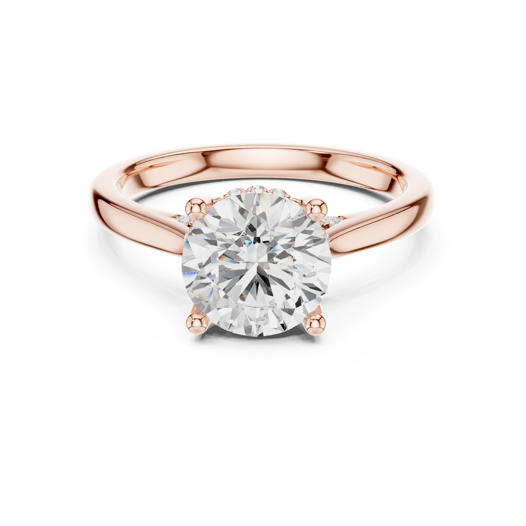 Round Cut Hidden Halo Diamond Engagement Ring with Pavé Bridge