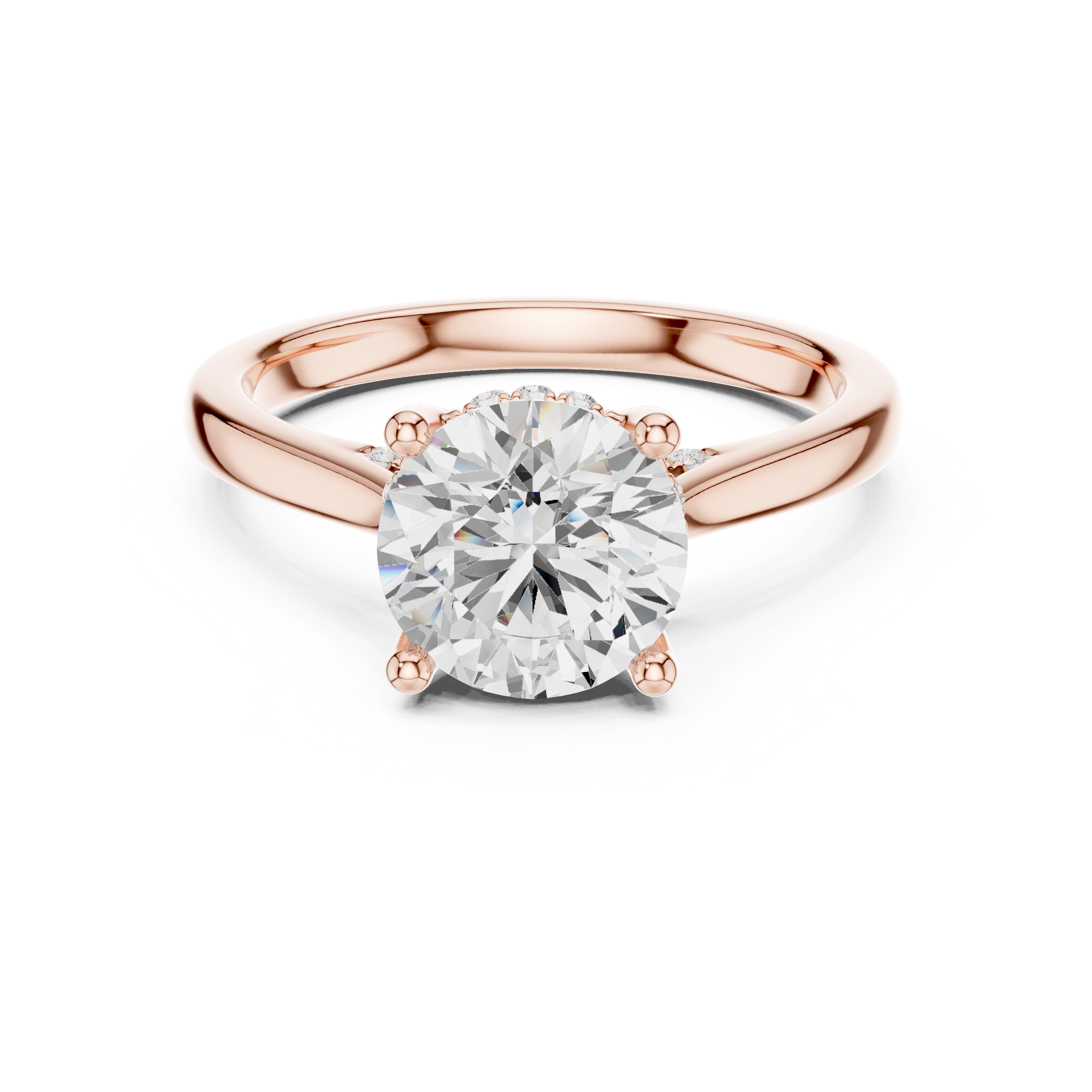 Round Cut Hidden Halo Diamond Engagement Ring with Pavé Bridge