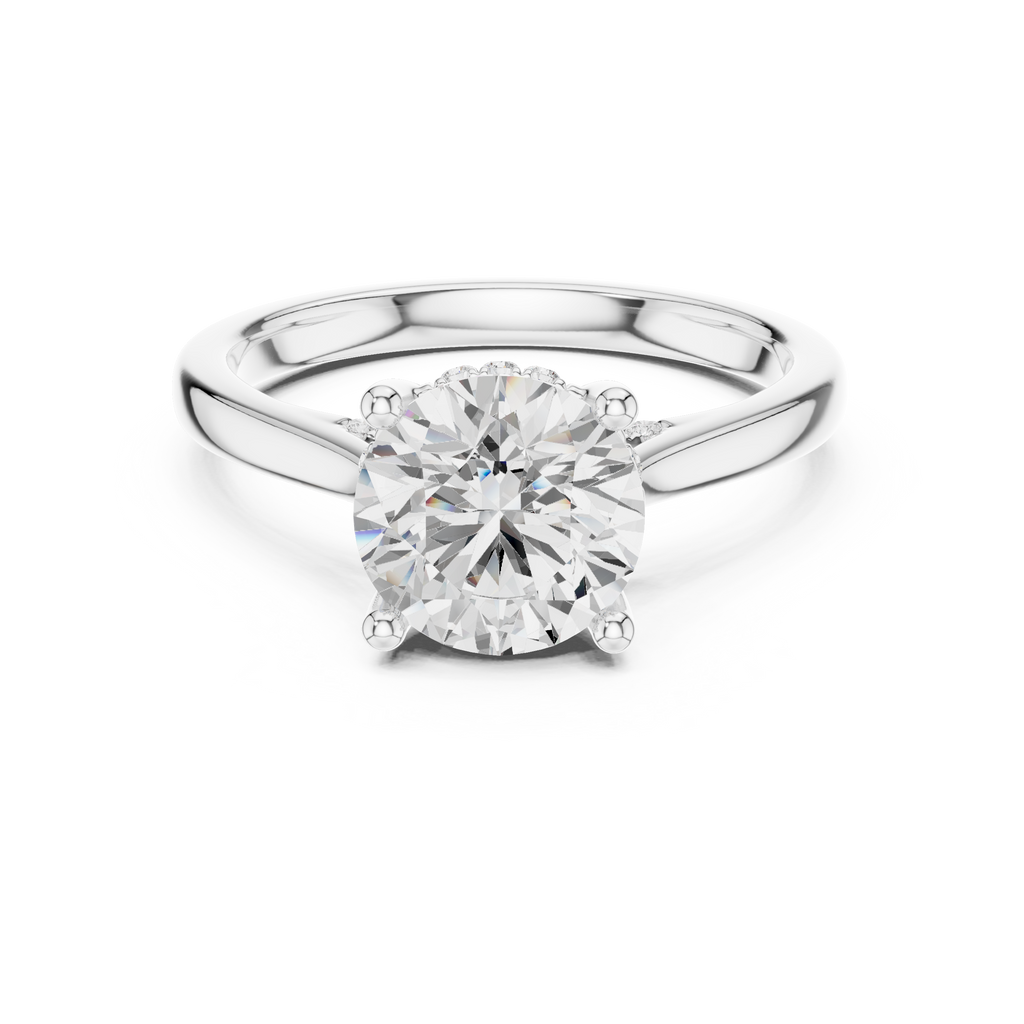 Round Cut Hidden Halo Diamond Engagement Ring with Pavé Bridge