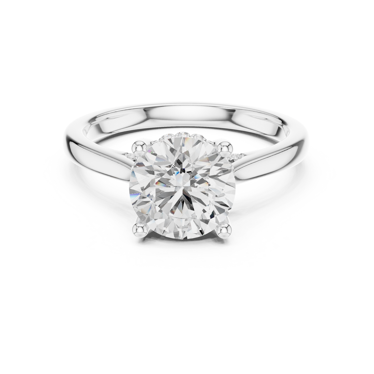 Round Cut Hidden Halo Diamond Engagement Ring with Pavé Bridge — Jewelix Atelier