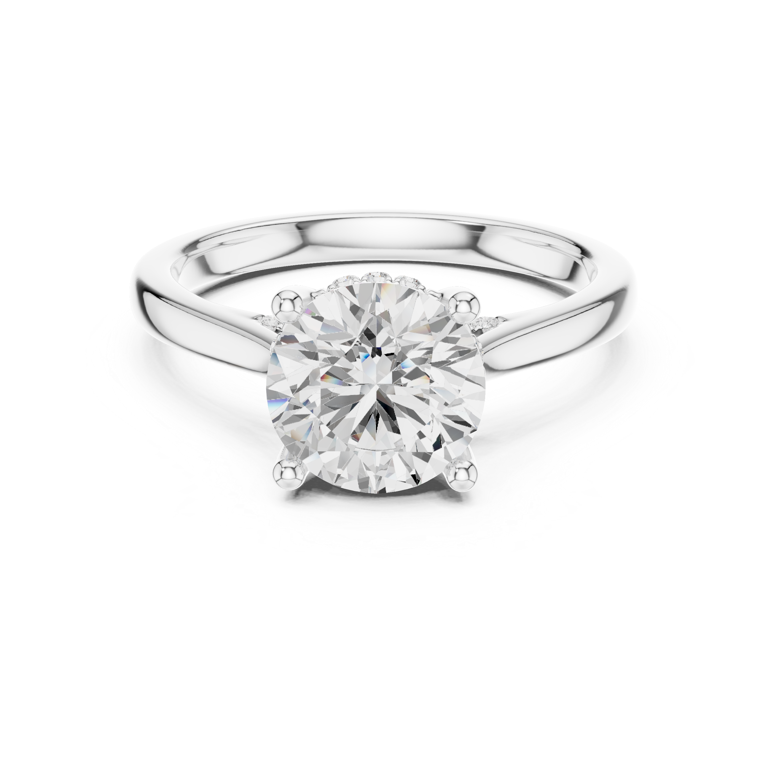 Round Cut Hidden Halo Diamond Engagement Ring with Pavé Bridge