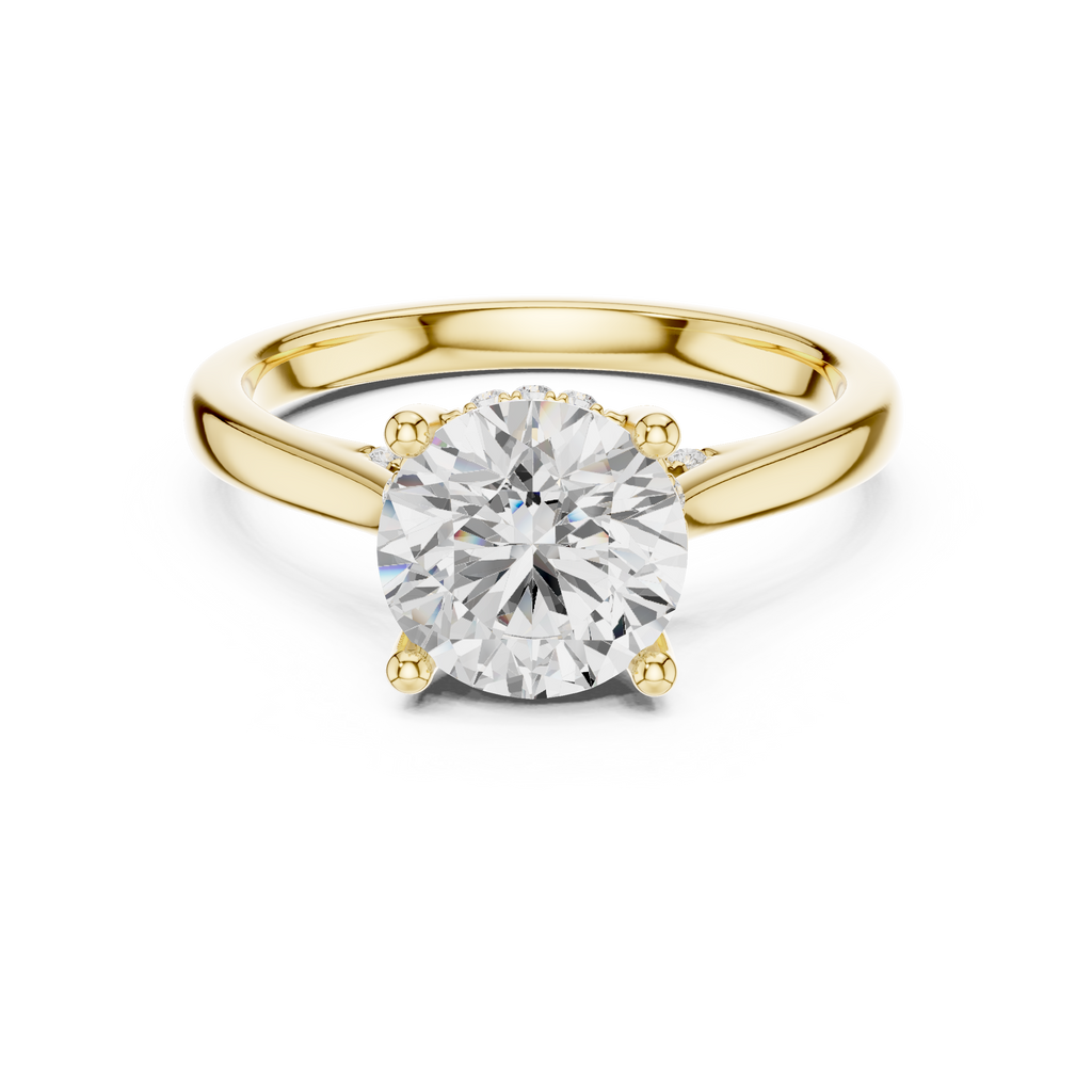 Round Cut Hidden Halo Diamond Engagement Ring with Pavé Bridge