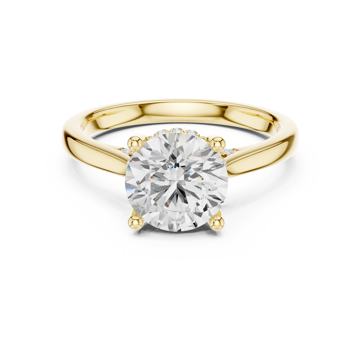 Round Cut Hidden Halo Diamond Engagement Ring with Pavé Bridge – view 9 of 12, lab grown diamond ring | Jewelix Atelier