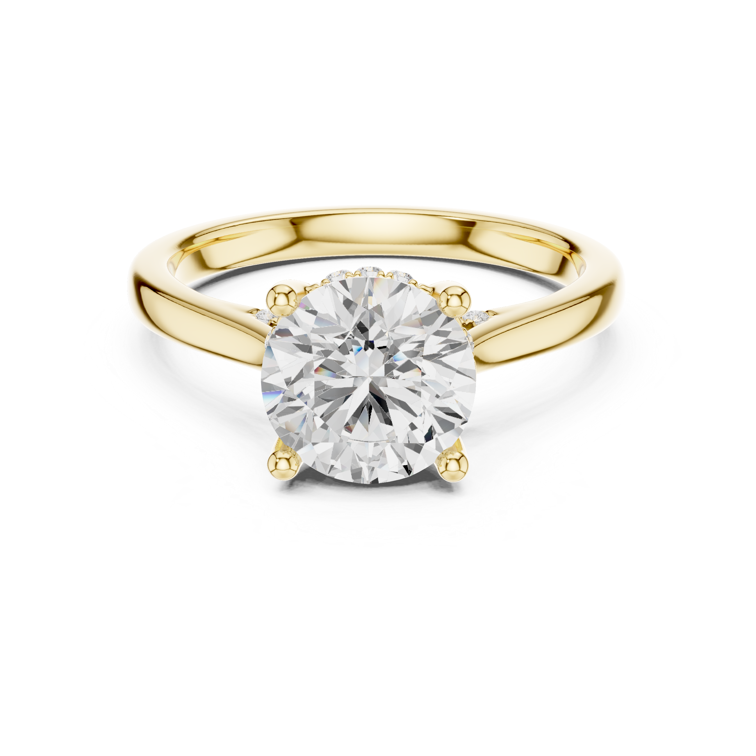 Round Cut Hidden Halo Diamond Engagement Ring with Pavé Bridge