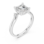 Asscher Cut Three Stone Diamond Engagement Ring with Hidden Halo