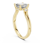 Asscher Cut Three Stone Diamond Engagement Ring with Hidden Halo