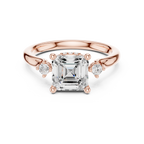 Asscher Cut Three Stone Diamond Engagement Ring with Hidden Halo