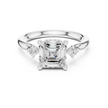 Asscher Cut Three Stone Diamond Engagement Ring with Hidden Halo