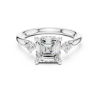 Asscher Cut Three Stone Diamond Engagement Ring with Hidden Halo