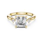 Asscher Cut Three Stone Diamond Engagement Ring with Hidden Halo