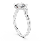 Cushion Cut Three Stone Hidden Halo Diamond Engagement Ring