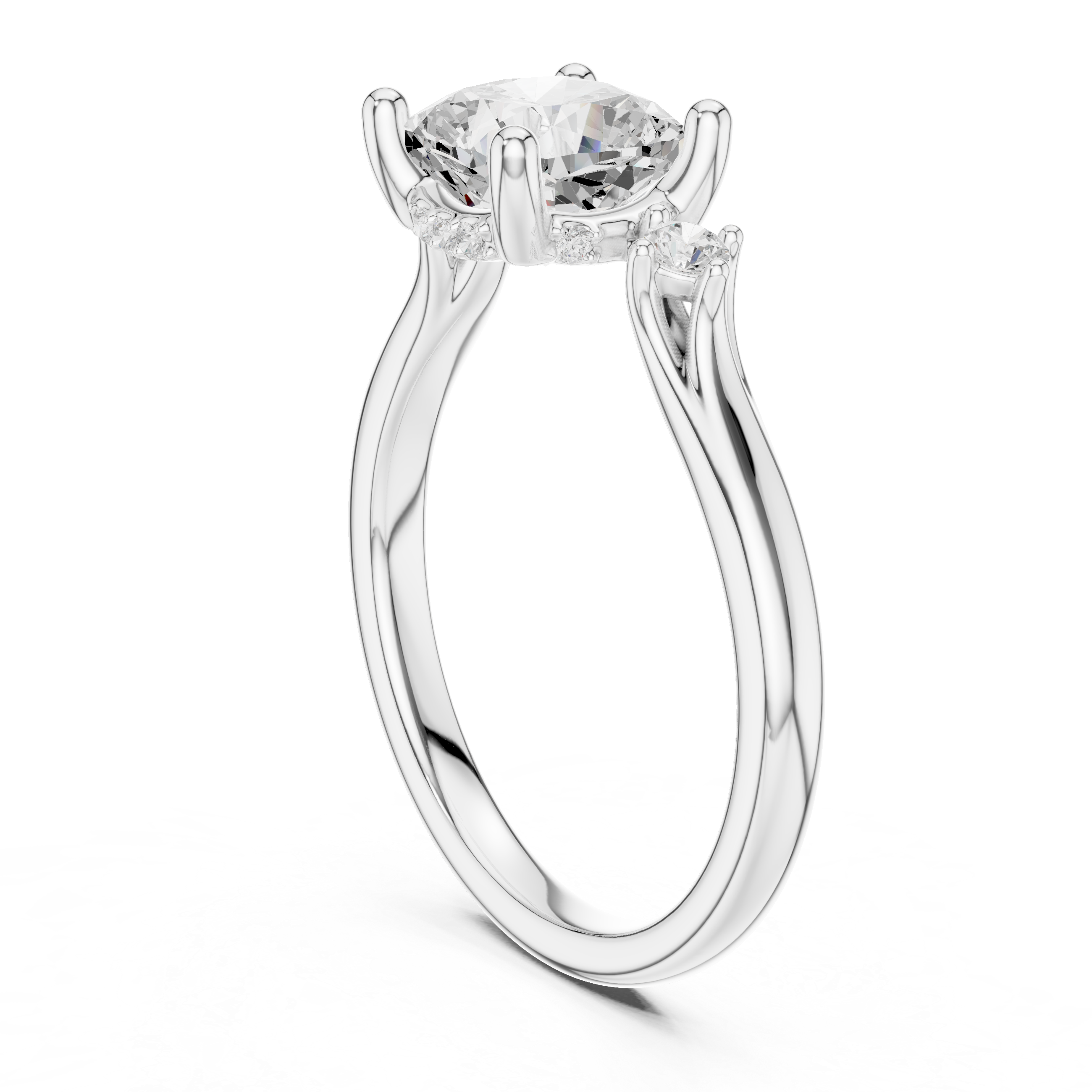 Cushion Cut Three Stone Hidden Halo Diamond Engagement Ring