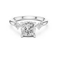 Cushion Cut Three Stone Hidden Halo Diamond Engagement Ring
